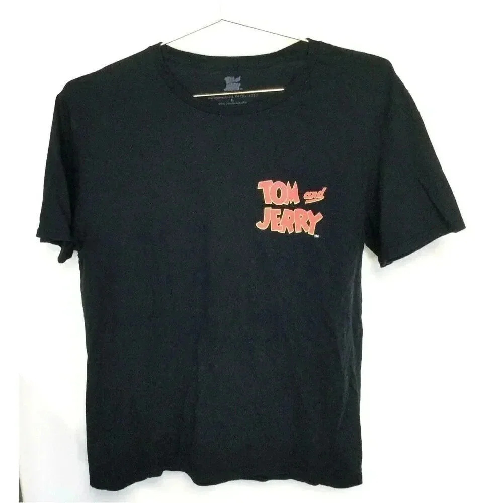 Tom And Jerry Mens Black Crew Neck Short Sleeve T-Shirt Size Large vintage